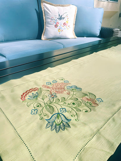 Embroidered Linen Table Runner (Sage Green)