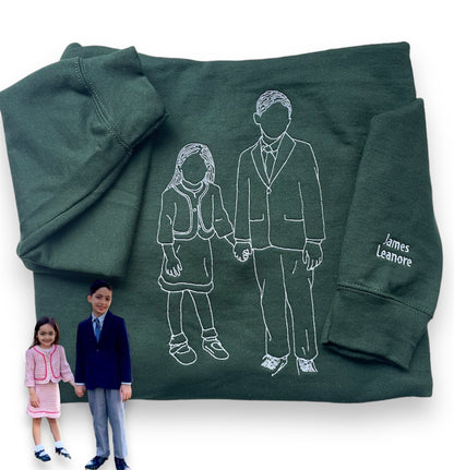 Custom Blessed "Mama" Floral Embroidered Sweatshirt with Personalized Kids' Line Art