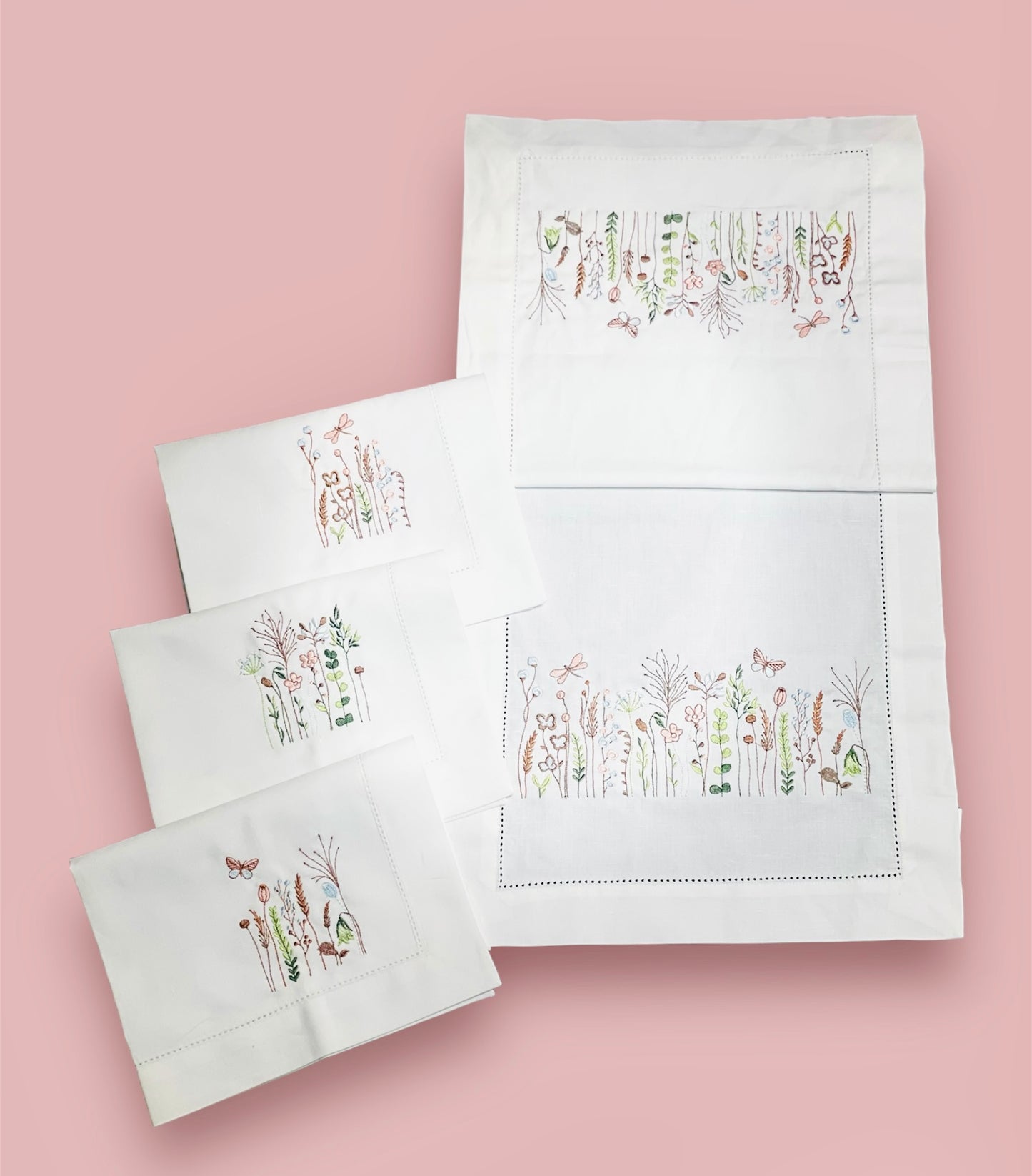 Embroidered Wildflower Cotton Linen Placemats (14x19 Inch) - Set Of 6