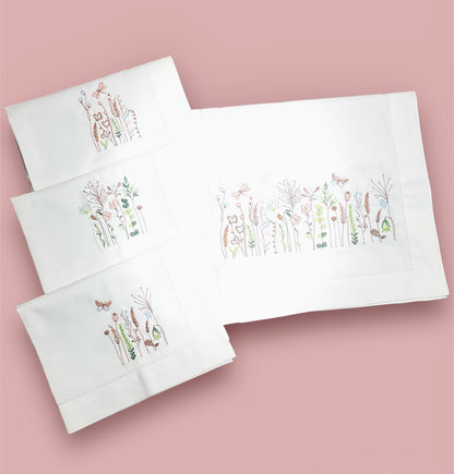 Embroidered Wildflower Cotton Linen Placemats (14x19 Inch) - Set Of 6