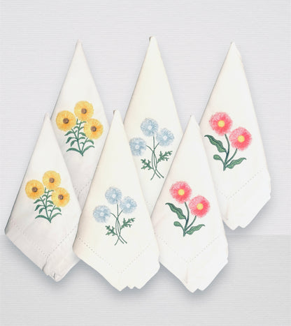 Embroidered Cotton Napkins with Fringe Design - Set Of 6