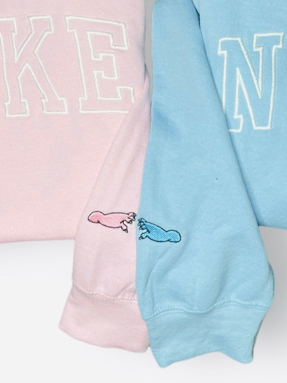 Matching Couples Sweatshirts - Playful Alien Duo Embroidered Design