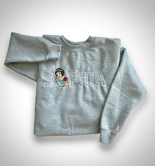 Youth Sweatshirt with Personalized Embroidered Name and Favorite Princess Design