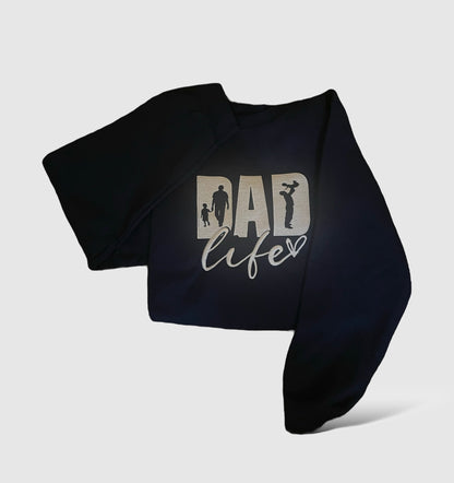Soft and cozy sweatshirt with ‘Dad Life’ boldly embroidered in modern script, perfect for dads who proudly embrace the joys and challenges of fatherhood