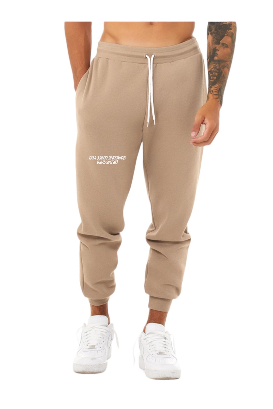 Cozy Reminder Embroidered Sweatpants: "Drive Safe, Someone Loves You"